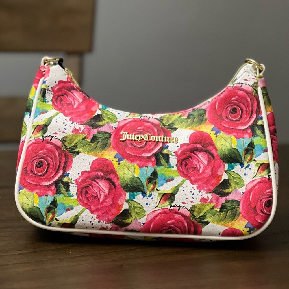 Juicy Couture White Multi Rose Handbag Trending Print MRSP $79 Shoulder